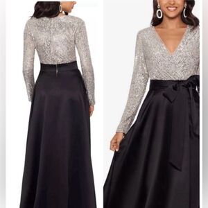 Xscape 3352X Long Sleeve Sequin Ballgown in Black and Silver Size 8 $278